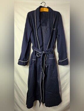 Derek Rose Royal Cotton Navy Polka Dot Dressing Gown XL